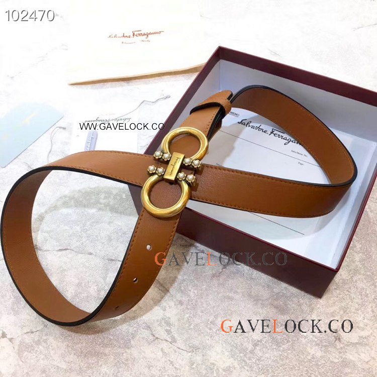 Brown and Gold Ferragamo Belt Double Sided Belt- Ladies